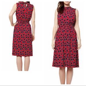 Leota 4L High Mock Neck Self Sash Jersey Knit Office Casual Red A-Line Dress